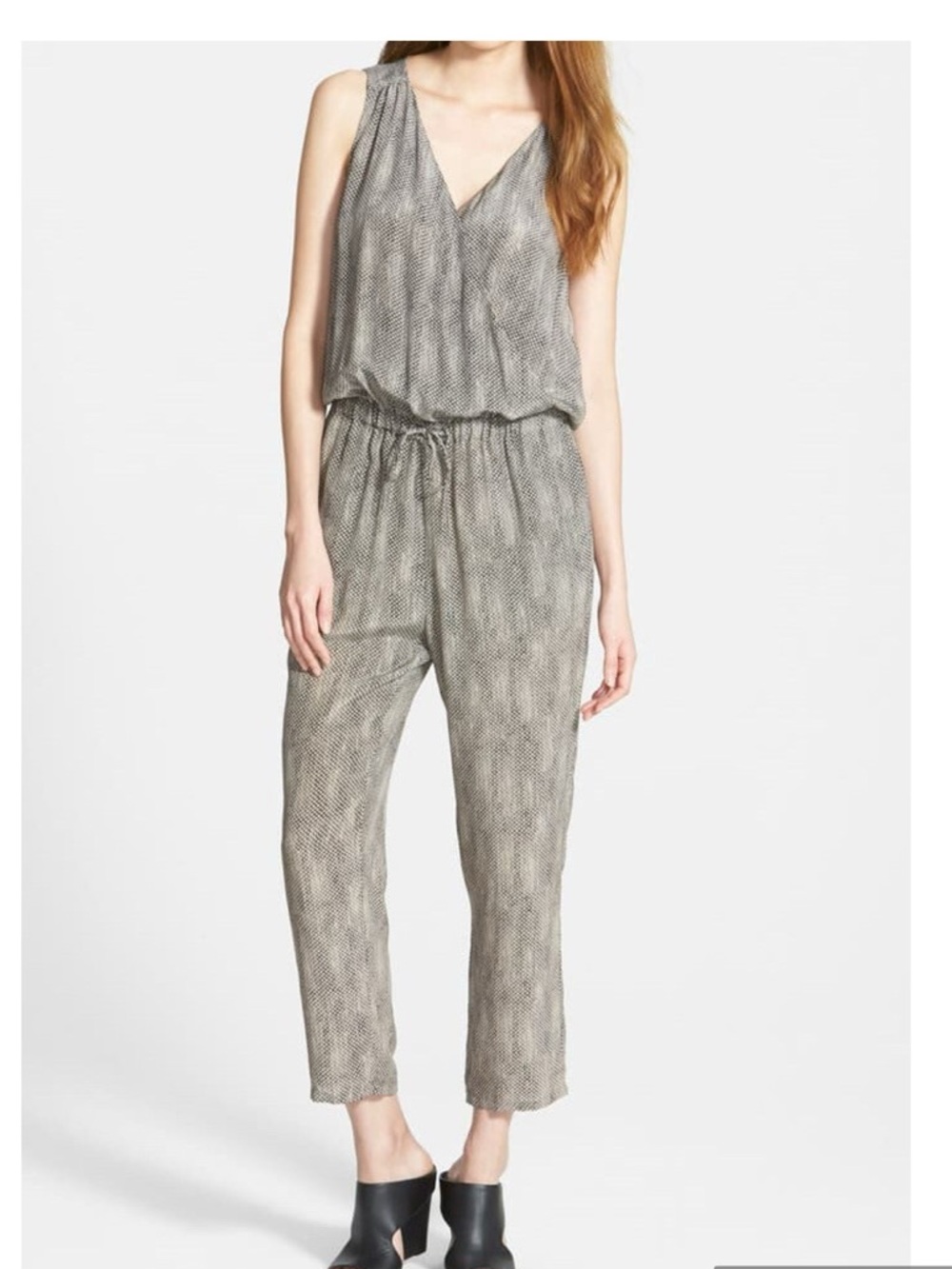 EUC Eileen Fisher Fisher Project Surplice V-Neck Drawstring Silk Jumpsuit
